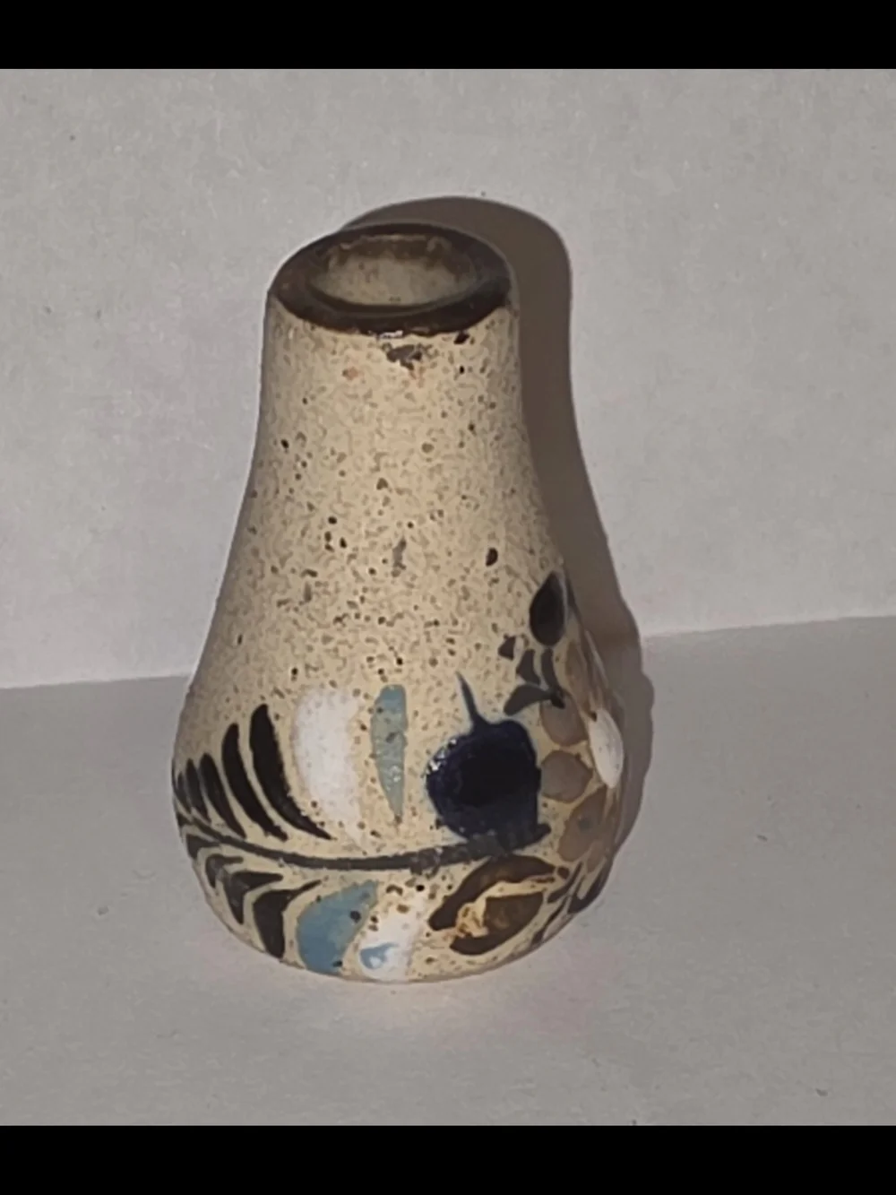Cream Ceramic Floral Accent Vase with Navy & Brown Motif